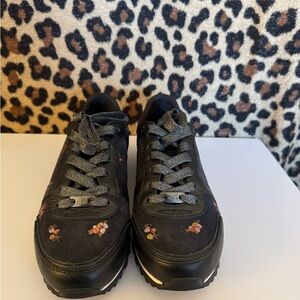 Coach Black and Brown Sneakers with  embroidered flowers